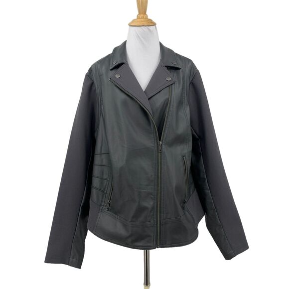 Torrid Jacket Womens 2 Gray Fab Mix Moto Faux Leather Full Zip Notch Pockets - Picture 1 of 13